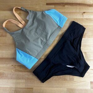 Prana Bikini Set Size M Baja Bound Top Upswell Bottom Green Black Swimsuit NEW‎